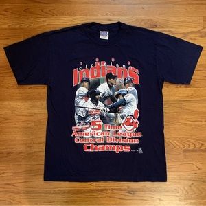 Vtg Cleveland Indians 5 Time Champs T-Shirt 1999 Chief Wahoo MLB Baseball Tee L